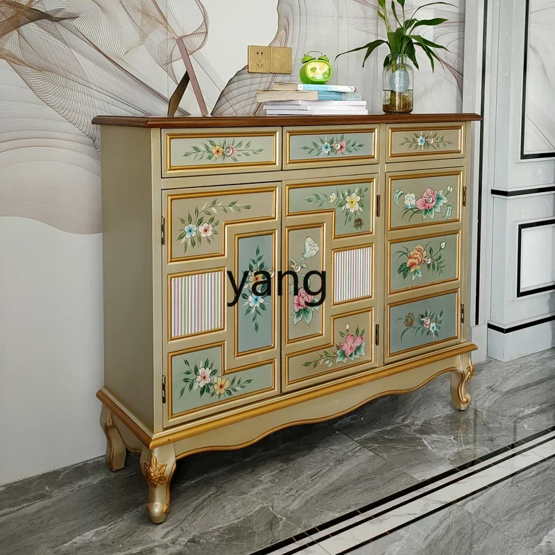 LTT shoe cabinet solid wood home living room storage with drawers porch small apartment retro cabinet