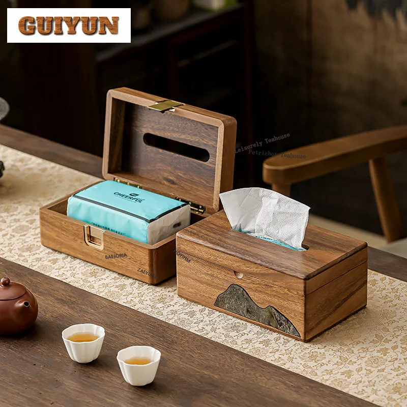 HOYIHM Walnut Wood Tissue Box Paper Holder Tissue Rangement Wet Wipes Case Paper Drawer Cafes Napkin Storage Craft