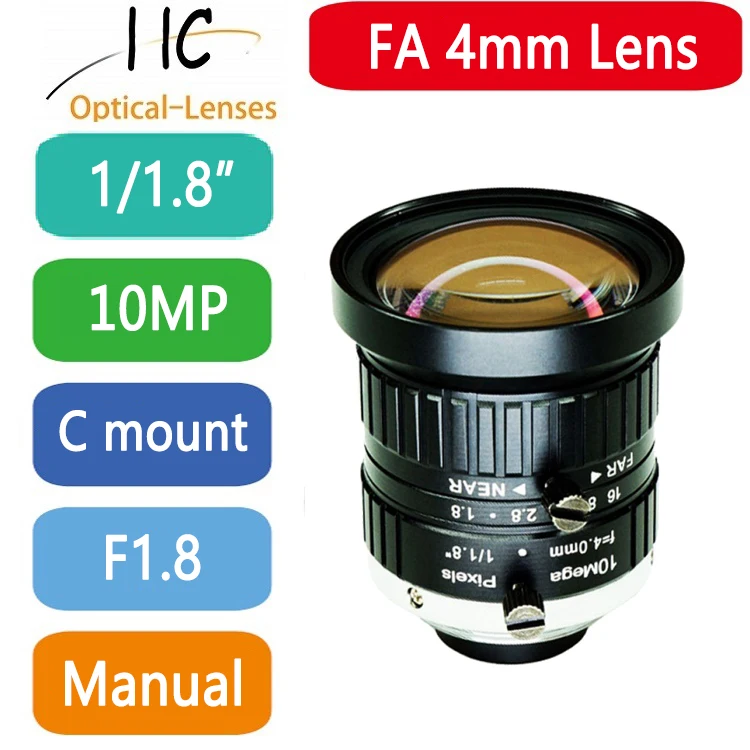 

HD 4K Lens 10MP C Mount 4MM Aperture F1.8 Format 1/1.8" No Distortion For Surveillance Security CCTV Cameras