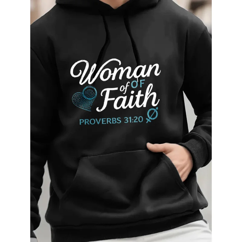 هوديي رجالي أبيض امرأة الإيمان الأمثال 31:20 مطبوعة آية الكتاب المقدس الدينية عالية الجودة القطن لباس غير رسمي لملابس اليومية #3