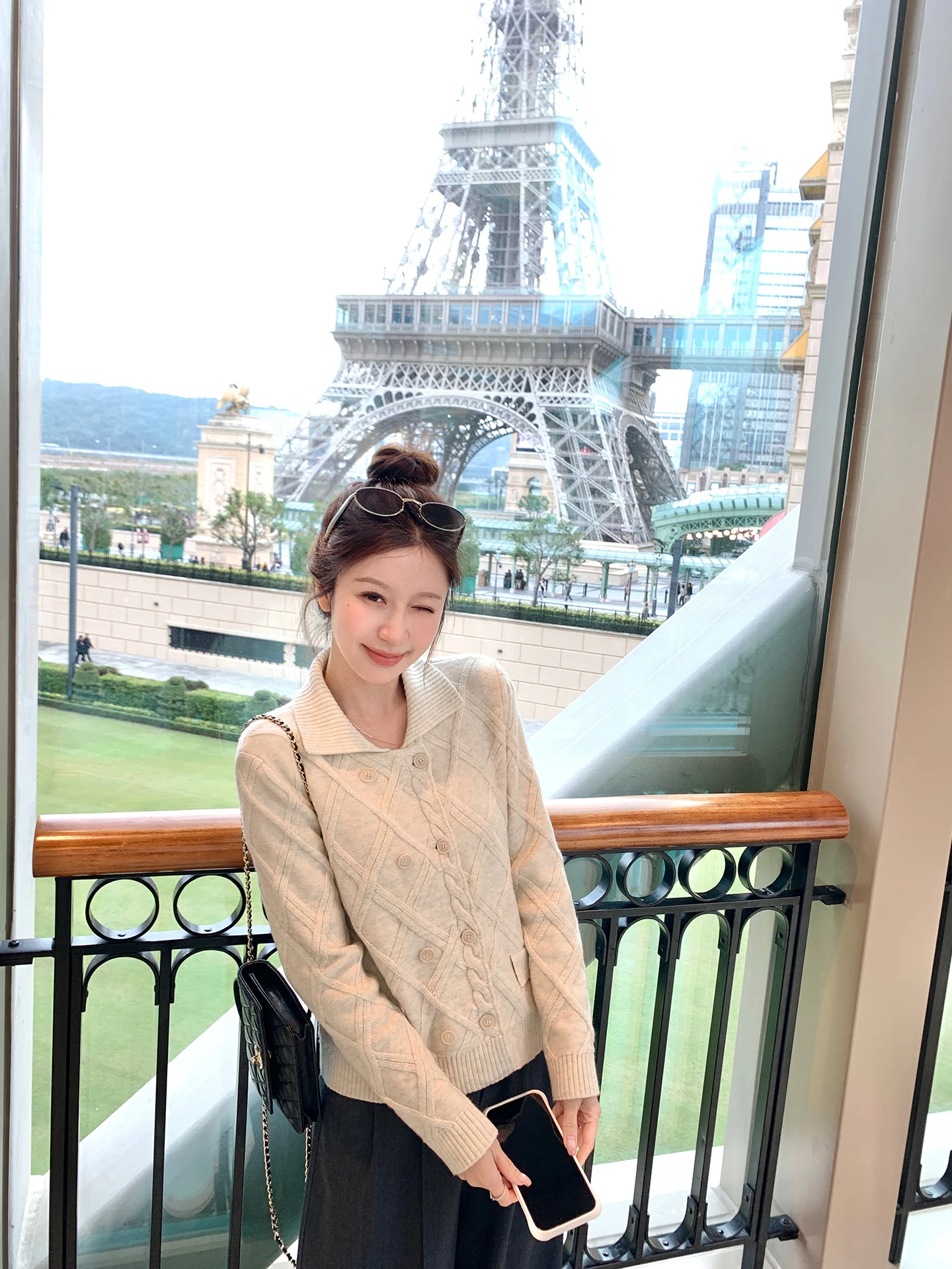 

YANUOYU Women's Knitted Open Cardigan Double Buttoned Long Sleeve Regular Length Diamond Patterned Woolen Wrap Spring Season