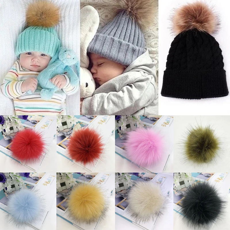 12cm Faux Fur Pompom Plush Hairball with Elastic Band Fox Fur Pom Poms for DIY Hat Shoes Knitted Cap Fur Ball Clothing Accessory