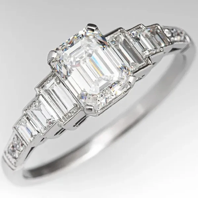 Huitan Fashion Square Cubic Zirconia Crystal Rings dla kobiet Prosta konstrukcja Ślubne obrączki zaręczynowe Akcesoria Luksusowa biżuteria