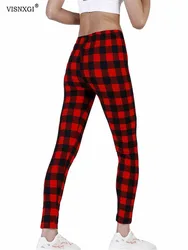 VISNXGI Fitness Women Print Plaid Leggings Slim Pencil Pants Push Up Elastic Waist Trousers Grid Tights Yoga Breathable Clothing