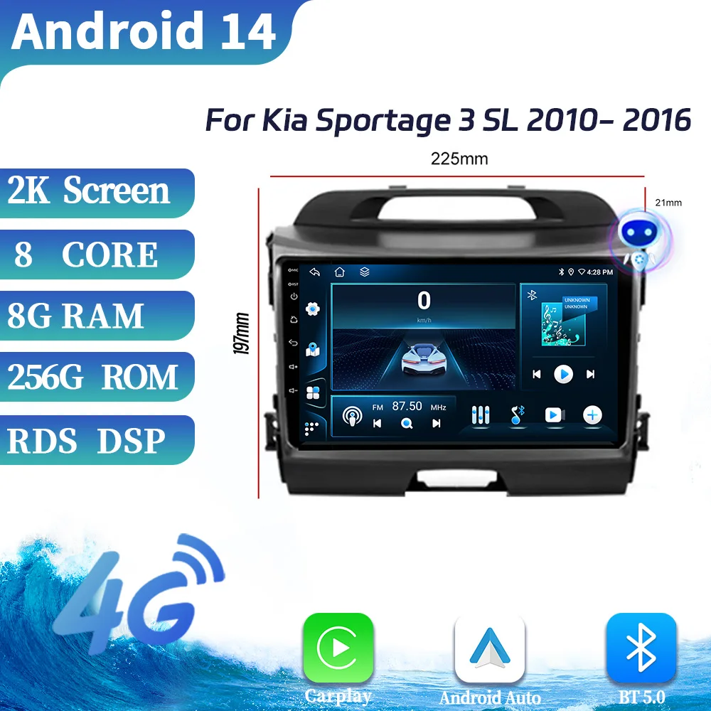 

Android OS For Kia Sportage 3 SL 2010-2016 Car Radio Multimedia 4G Wireless Bluetooth Carplay Stereo GPS Head Unit Stereo Screen