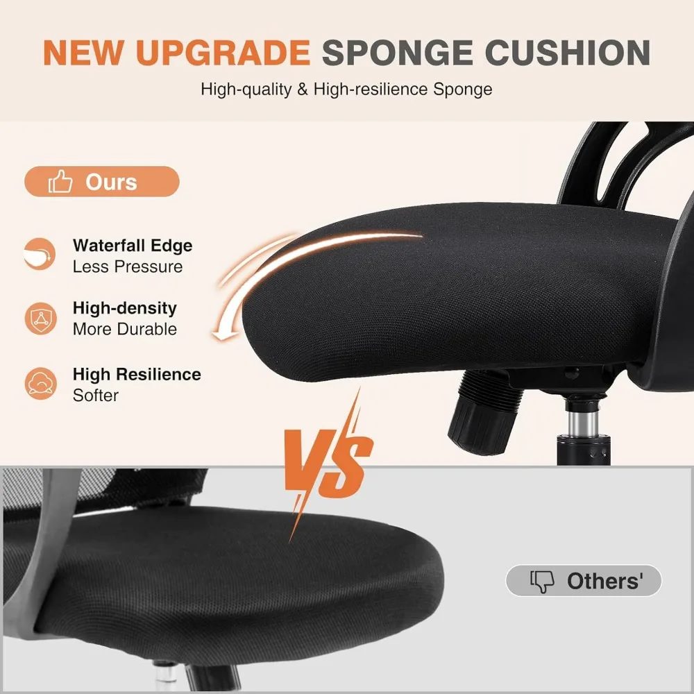 Computador do escritório Desk Chair,Mesh rolamento cadeiras de trabalho com rodas e encostos de cabeça ajustáveis, apoio lombar, confortável Flip-up Arms