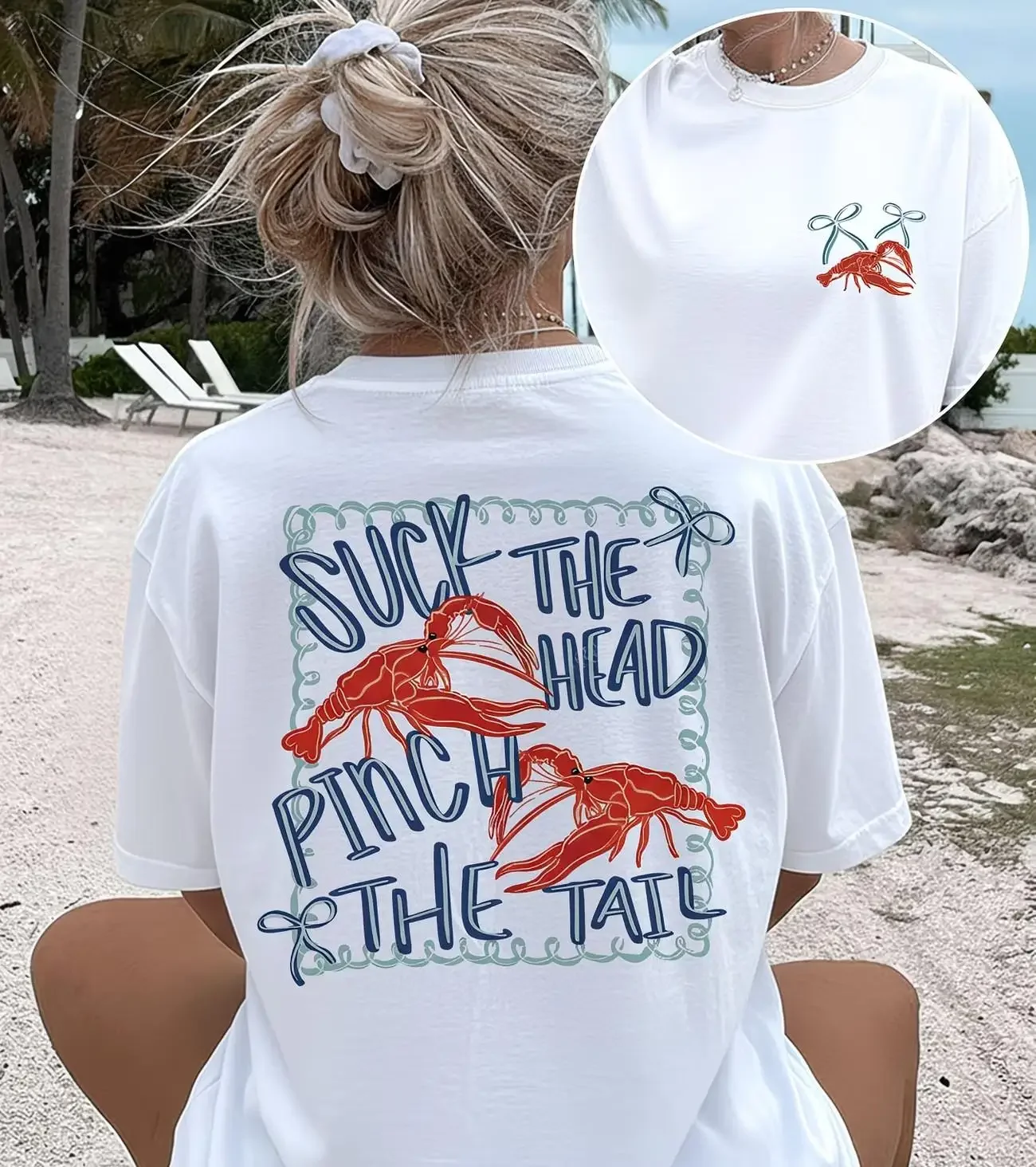 Suck The Head Pinch The Tail Graphic T Shirt Women Funny Crawfish Boil Print Tee Summer Casual Retro Aesthetic Harajuku  Top