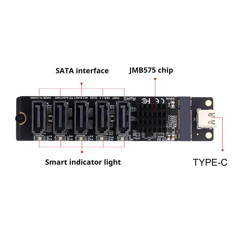 بطاقة مراقبة نشاط نقل البيانات ، عالية السرعة ، بطاقة محول Sata من النوع C إلى 5 منافذ مع مؤشر LED للبائعين