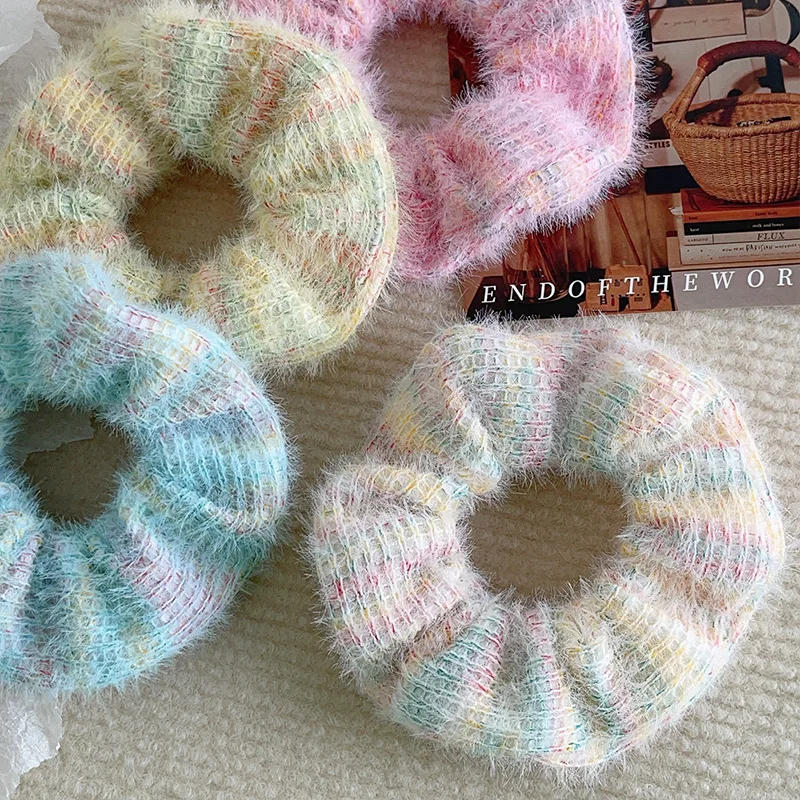 Colorful Women Hair Scrunchies Girls Elastic Hair Bands Ponytail Holders Tie Hair Hoop Satin Lace Scrunchy Rubber Bands Headwear