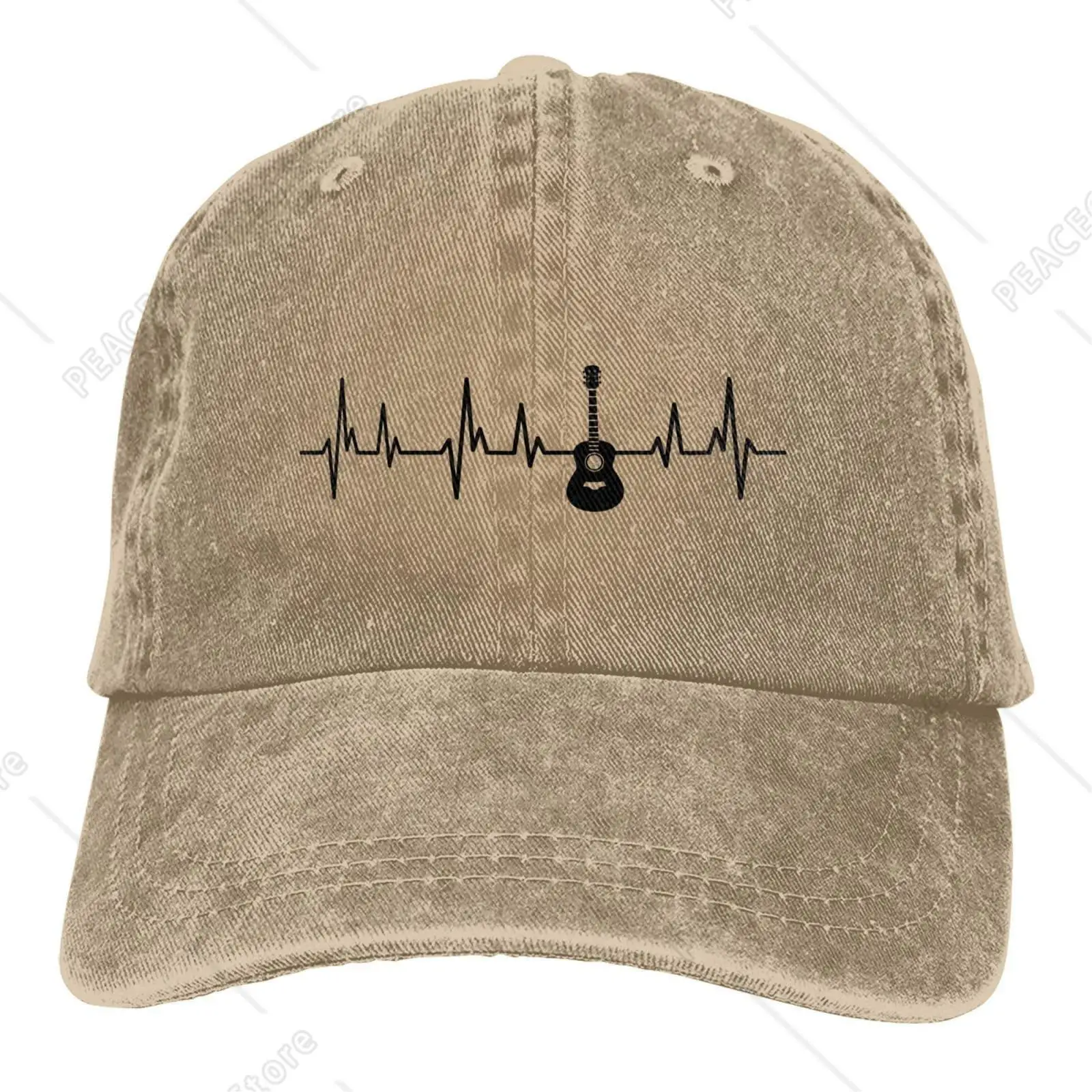 

Acoustic Guitar Heartbeat Denim Baseball Cap Golf Dad Hat Adjustable Original Classic Low Profile Cotton Hat Men Women