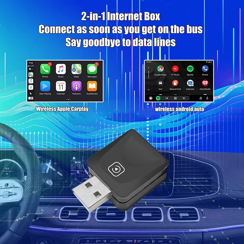 2 In 1 Wireless Carplay Adapter For Auto Smart Box Plug And Play Wired To Wireless 2 In 1 Smart Conversion Box