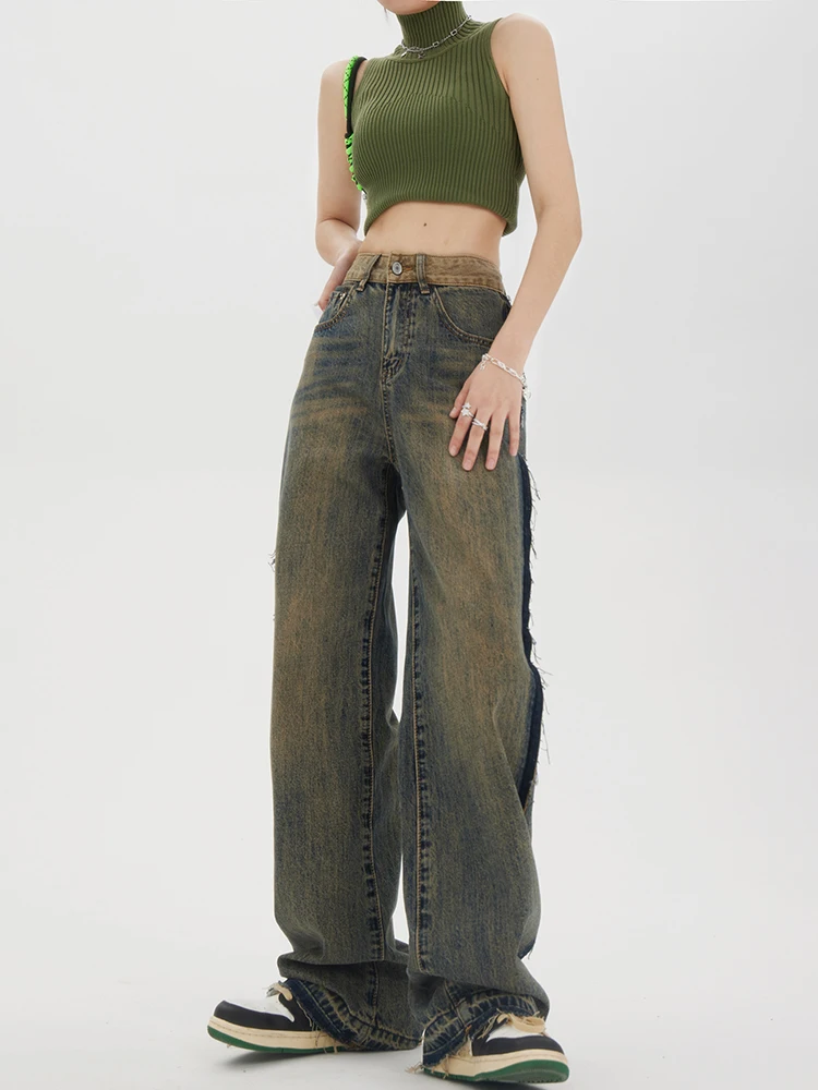 

Women Blue Cargo Jeans Baggy Vintage 90s Aesthetic High Waist Cowboy Pants Harajuku Denim Trousers Y2k Trashy 2000s Clothes 2024