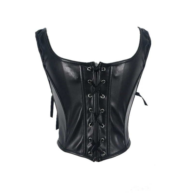 

Женский черный корсет из искусственной кожи, жилет, сексуальная клубная одежда, бюстье, готический бюстгальтер в стиле панк, лиф пуш-ап, зашнуровать талию, топ