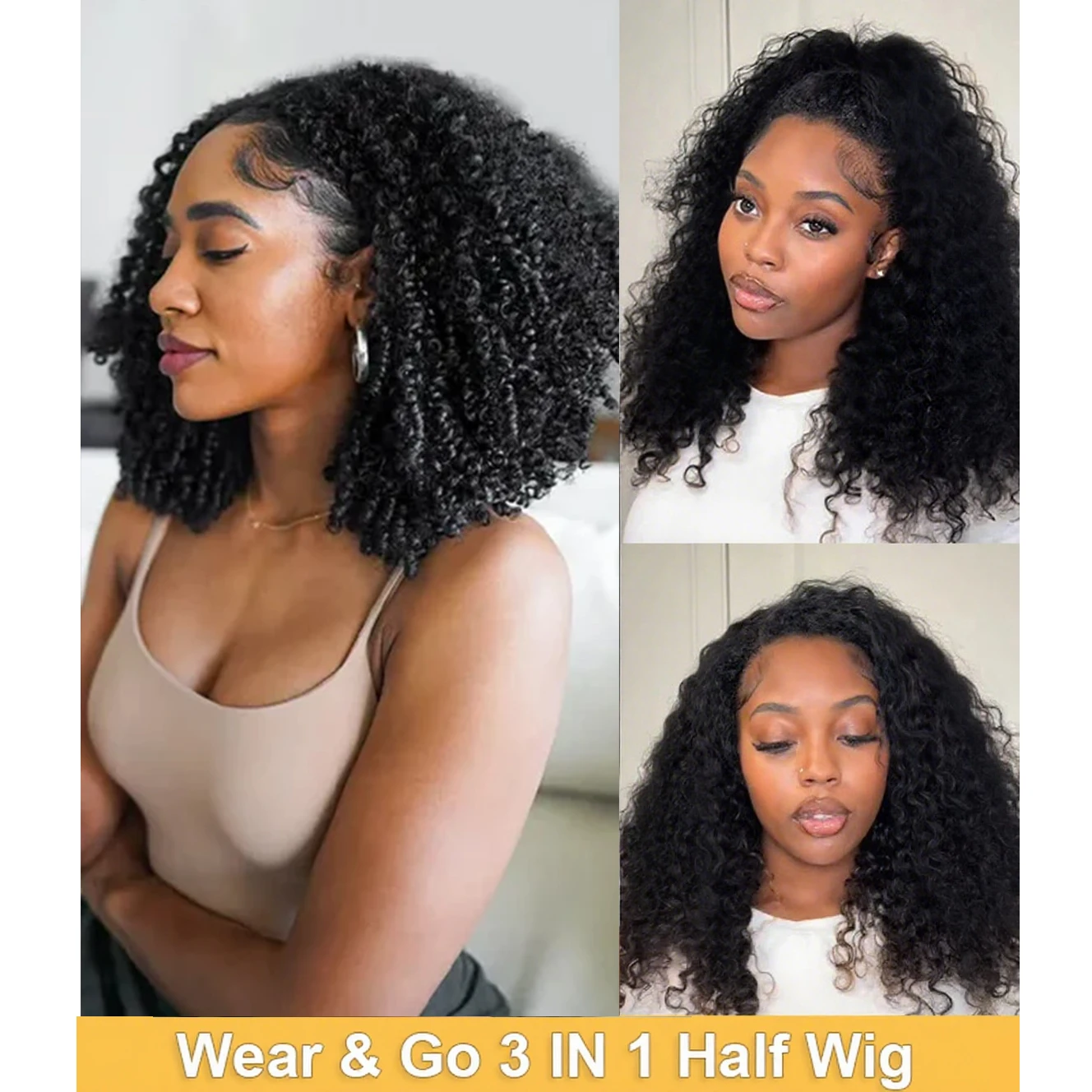 

Волна воды Половина парика Человеческие волосы 200 Плотность Глубокая волна Без клея Парик Человеческие волосы Готов к ношению 3 в 1 Половина парика Шнурок Половина парика