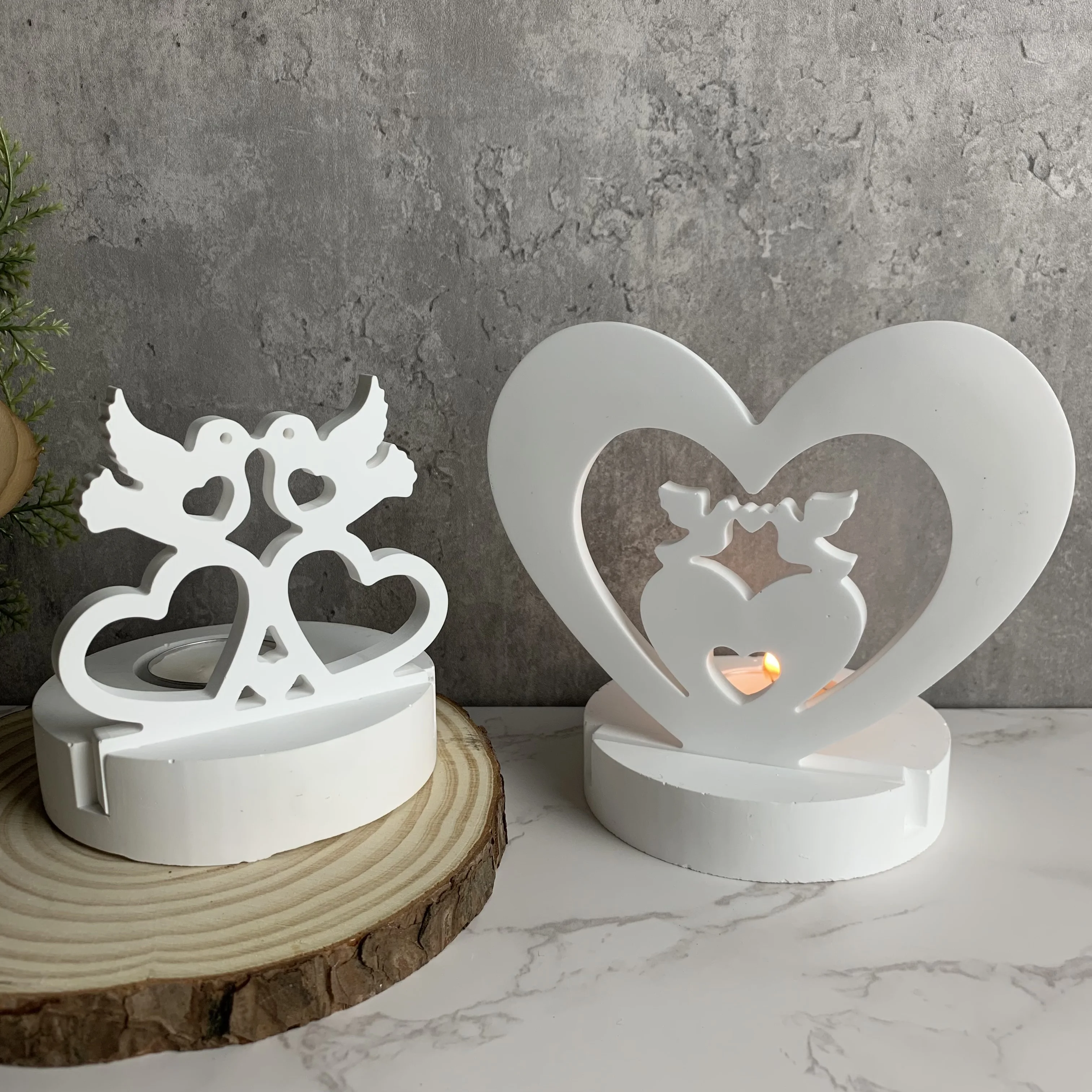 愛の鳥燭台シリコーン型コンクリートセメントキャンドルホルダー飾り型ハート鳥石膏樹脂クラフト金型家の装飾