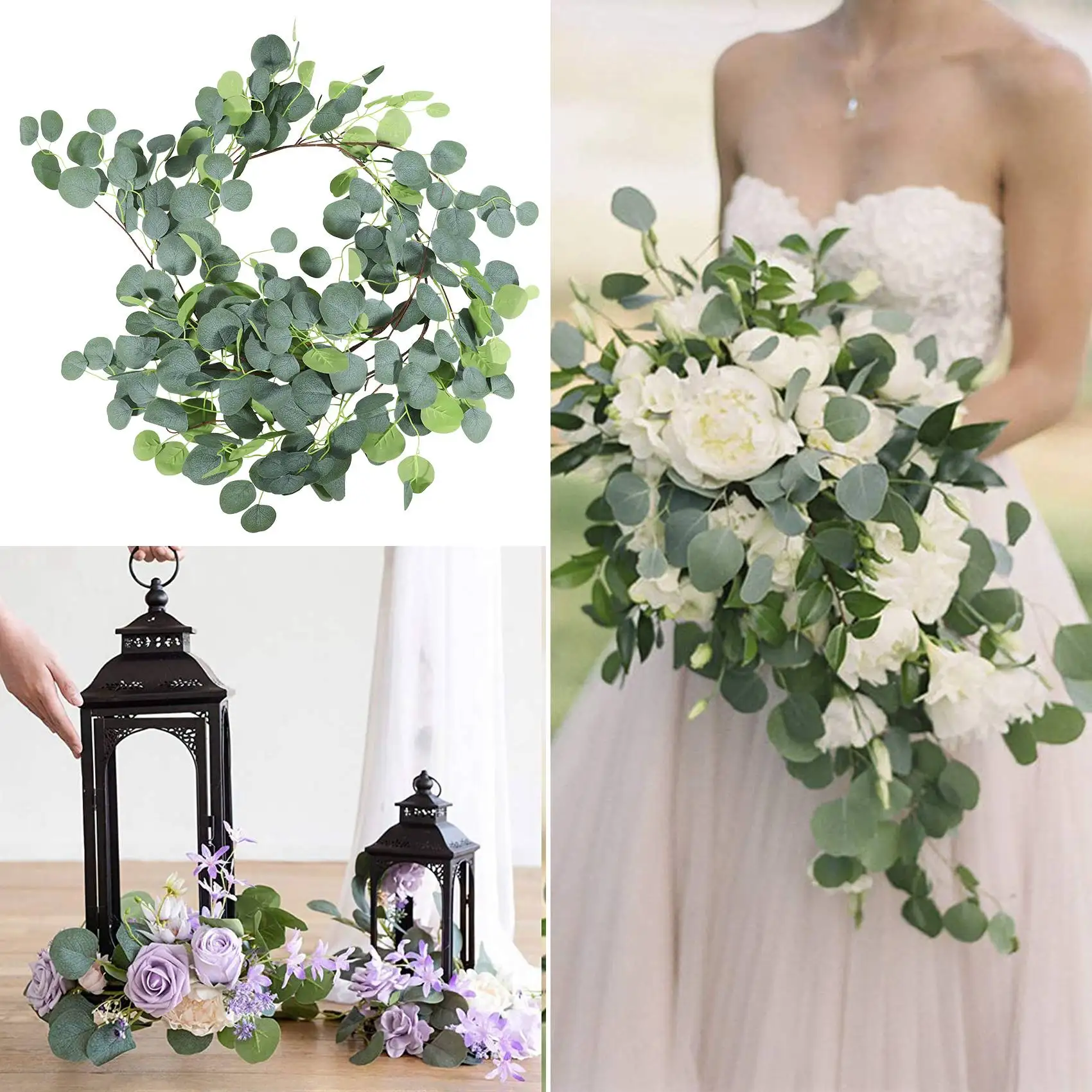 Artificial Eucalyptus Garland Fake Vine Plant with Leaves Faux Silver Dollar Greenery for Wedding Outdoor Decoration