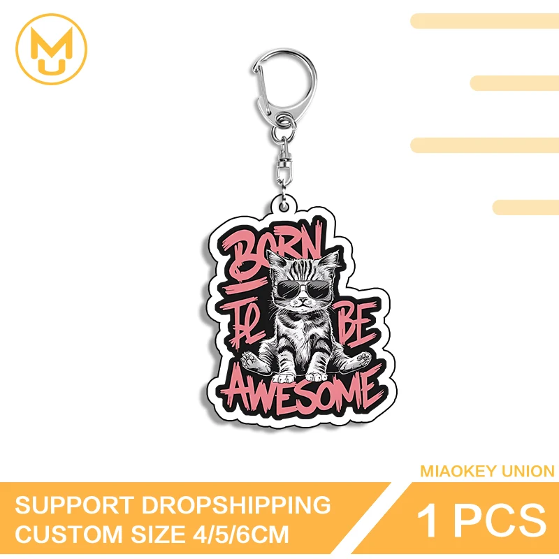 Cat With Words Keychain Born Tebe Awesome Words Kryrings Popular Personality Treasure Accessories Versatile Fashionable Props