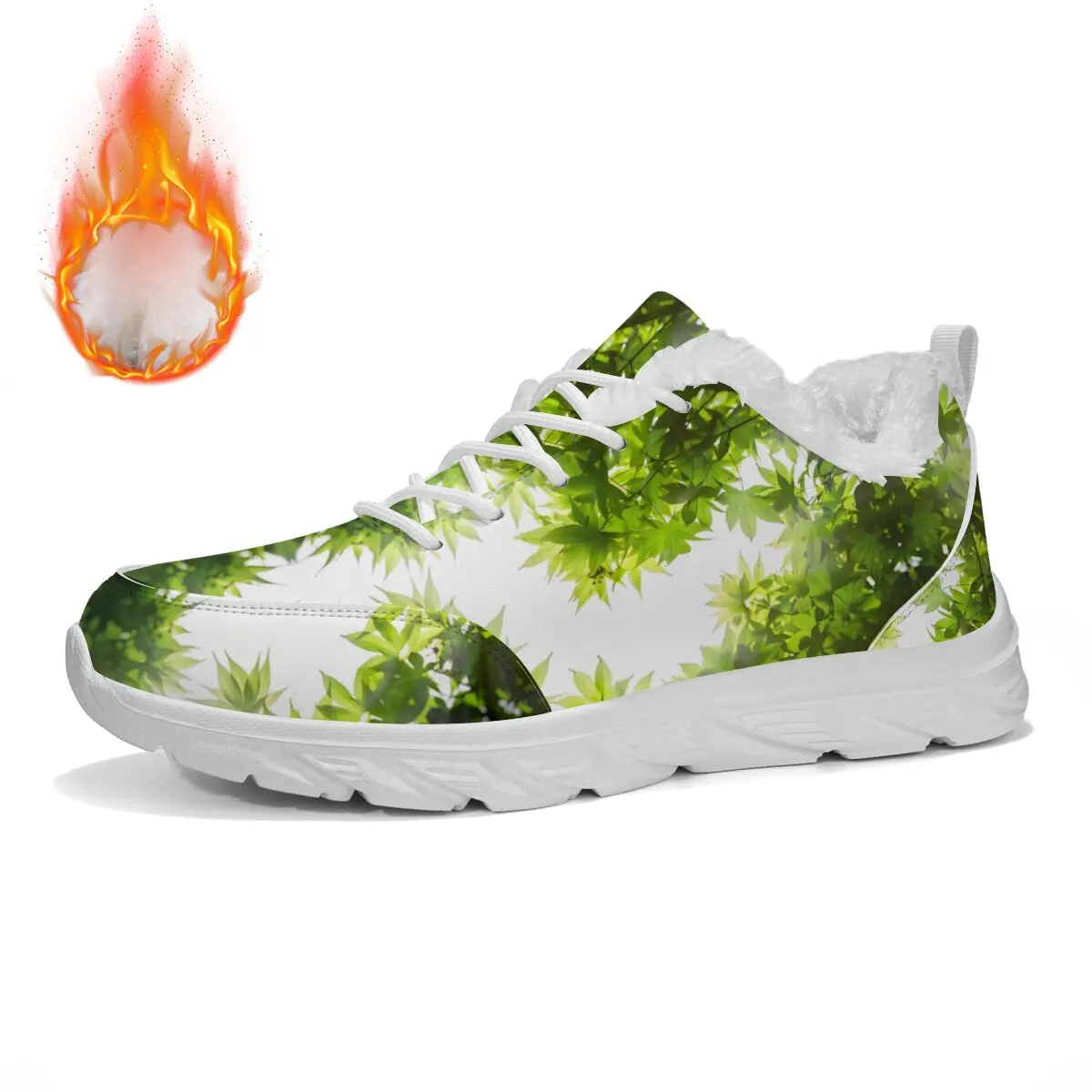 

2025 Lightweight Men Casual Shoes Green Leaf Pattern Furry Lined Casual Sports Sneakers 2025 Lightweight Women Casual Shoes