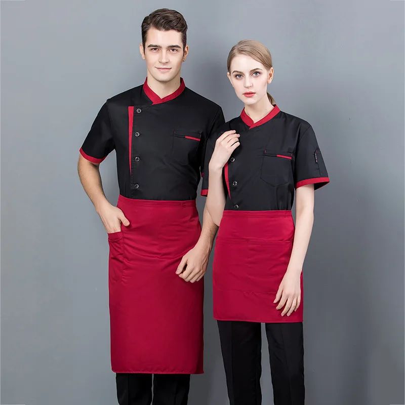 Uniforme de chef, ropa de verano de manga corta para hombre, catering, hornear, cafetería, espalda de cocina de manga corta, delgada y transpirable