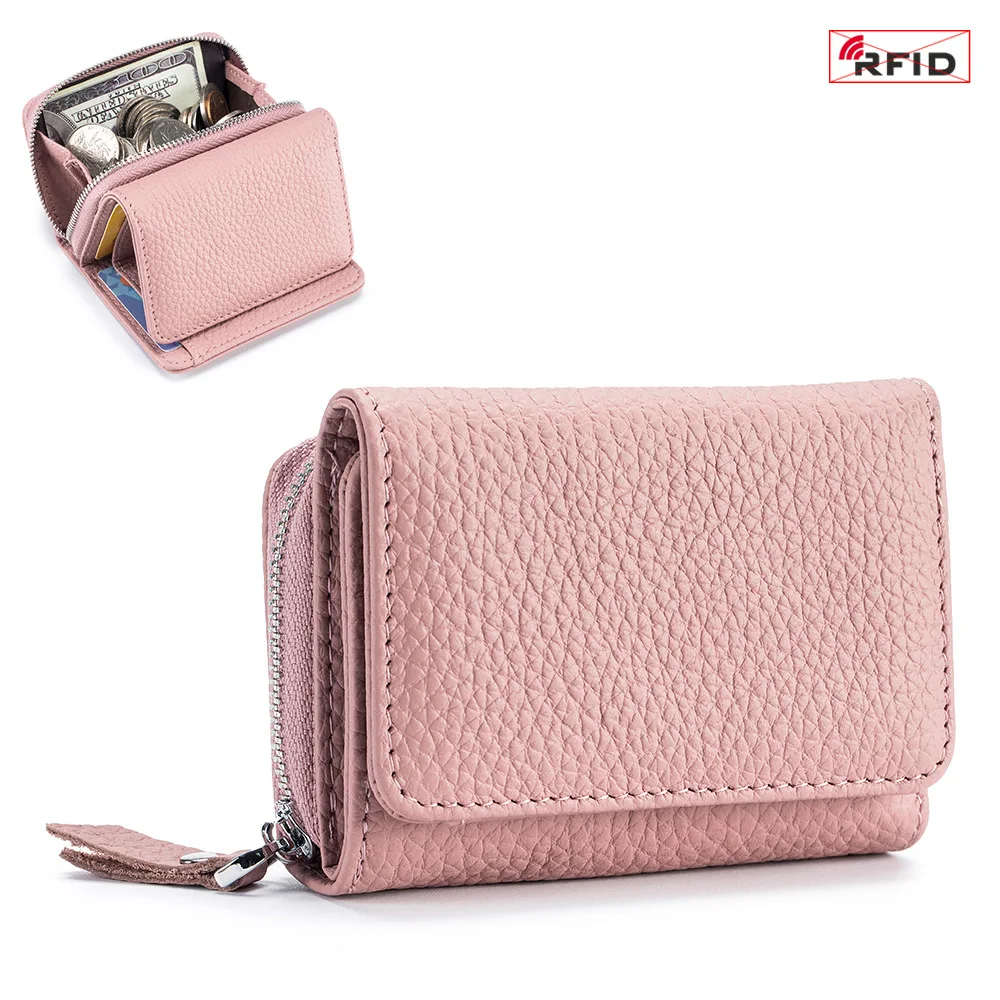 

Genuine Leather Wallet for Women Fashion Short Rfid Credit Card Holder Portable Lady Wallet Coin Bag Storage Bag