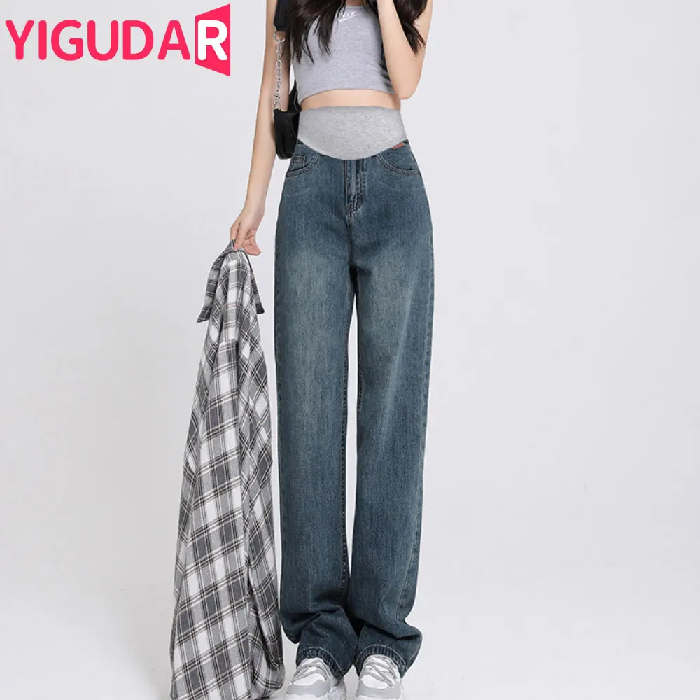 

maternity jeans photoshoot Spring Autumn Korean Version High Waist Slimming Retro Mopping Straight Pants pregnant women clothing