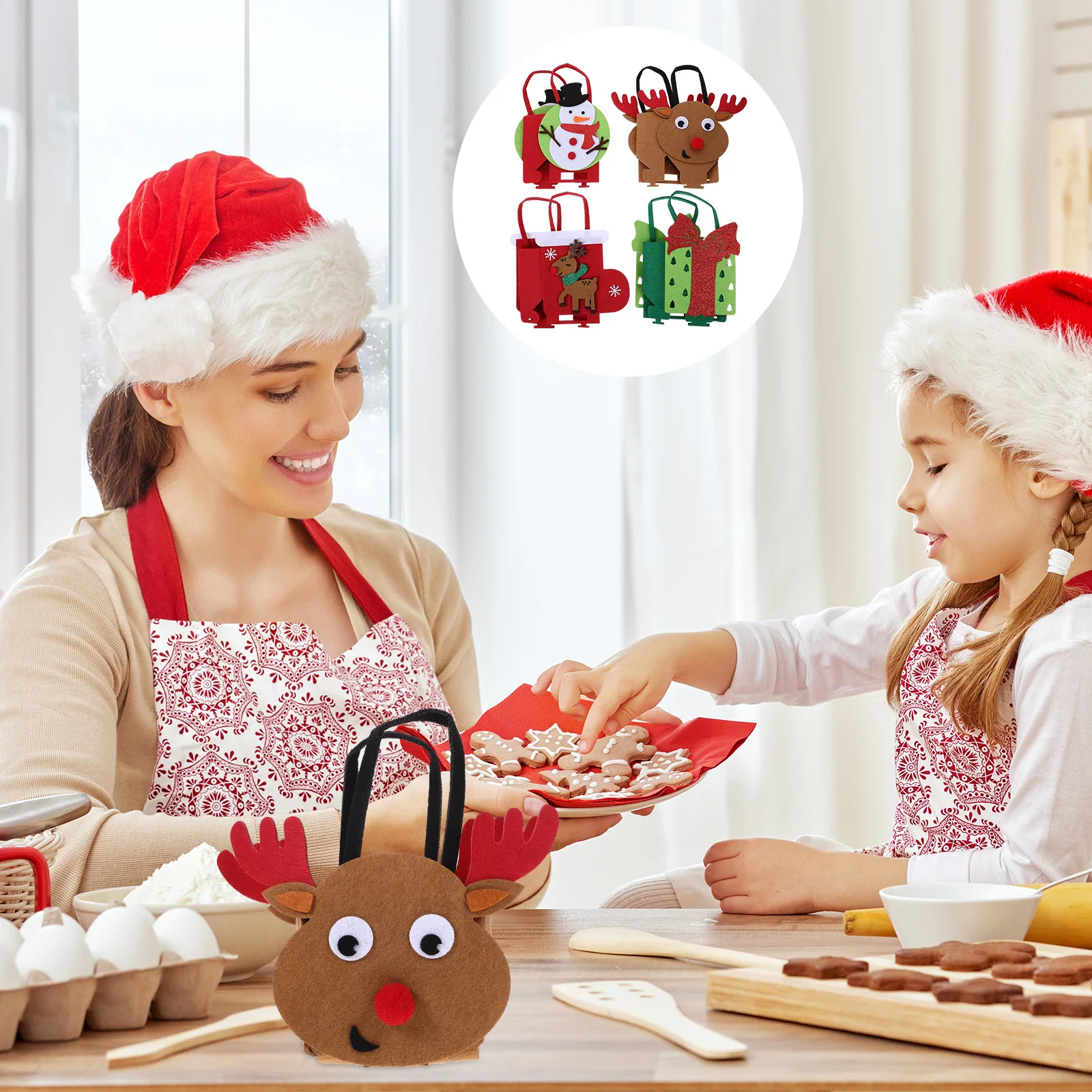 

4pcs Christmas Gift Bags Felt Reusable Tote Pouch For Presents Candy Wrapping Storage Large Bulk Party Supplies Decor