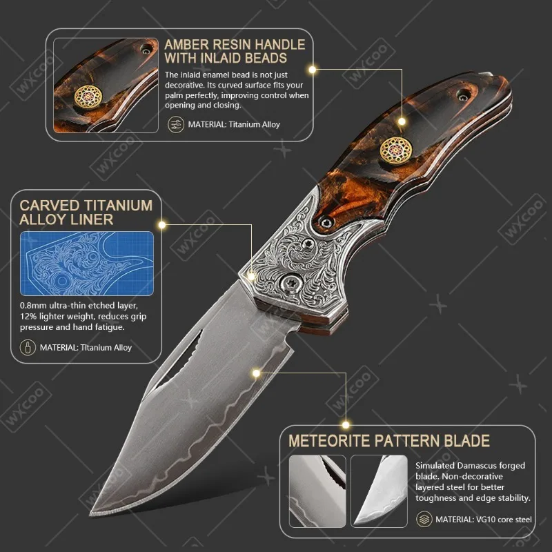 WXCOO Folding Fruit Knife Stainless Steel Pocket Knife Fruit Slicing Knives with Non-slip Handle Household Small Knife