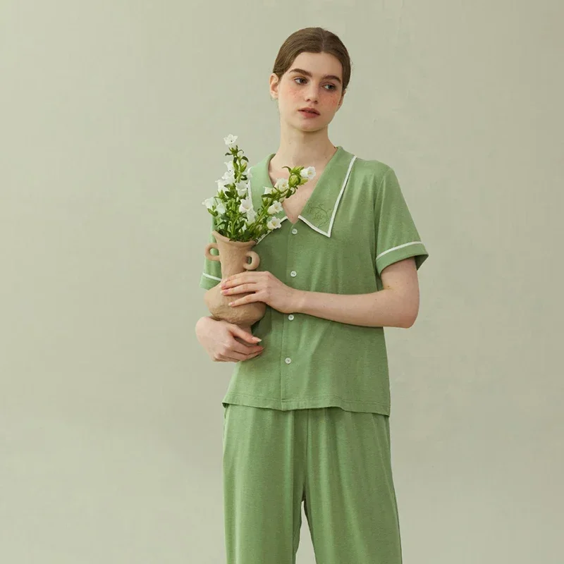 SUJIIN-Pyjama d'été à manches courtes pour femmes, vêtements de nuit confortables, décontractés, fins et doux, SH005