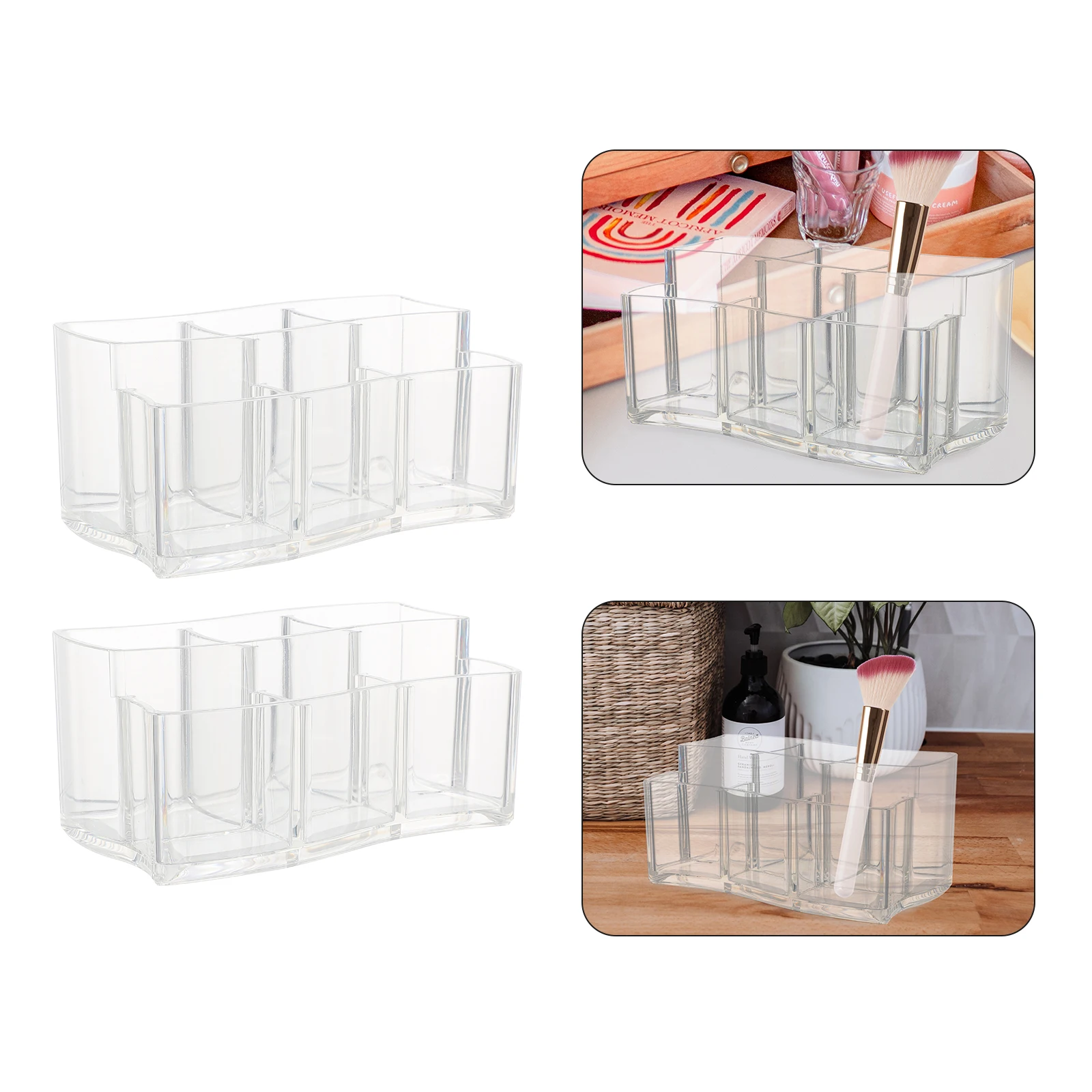 

2 Pcs Cute Makeup Storage Box Pen Holders Rack Plastic Paint Brush Student Organizers