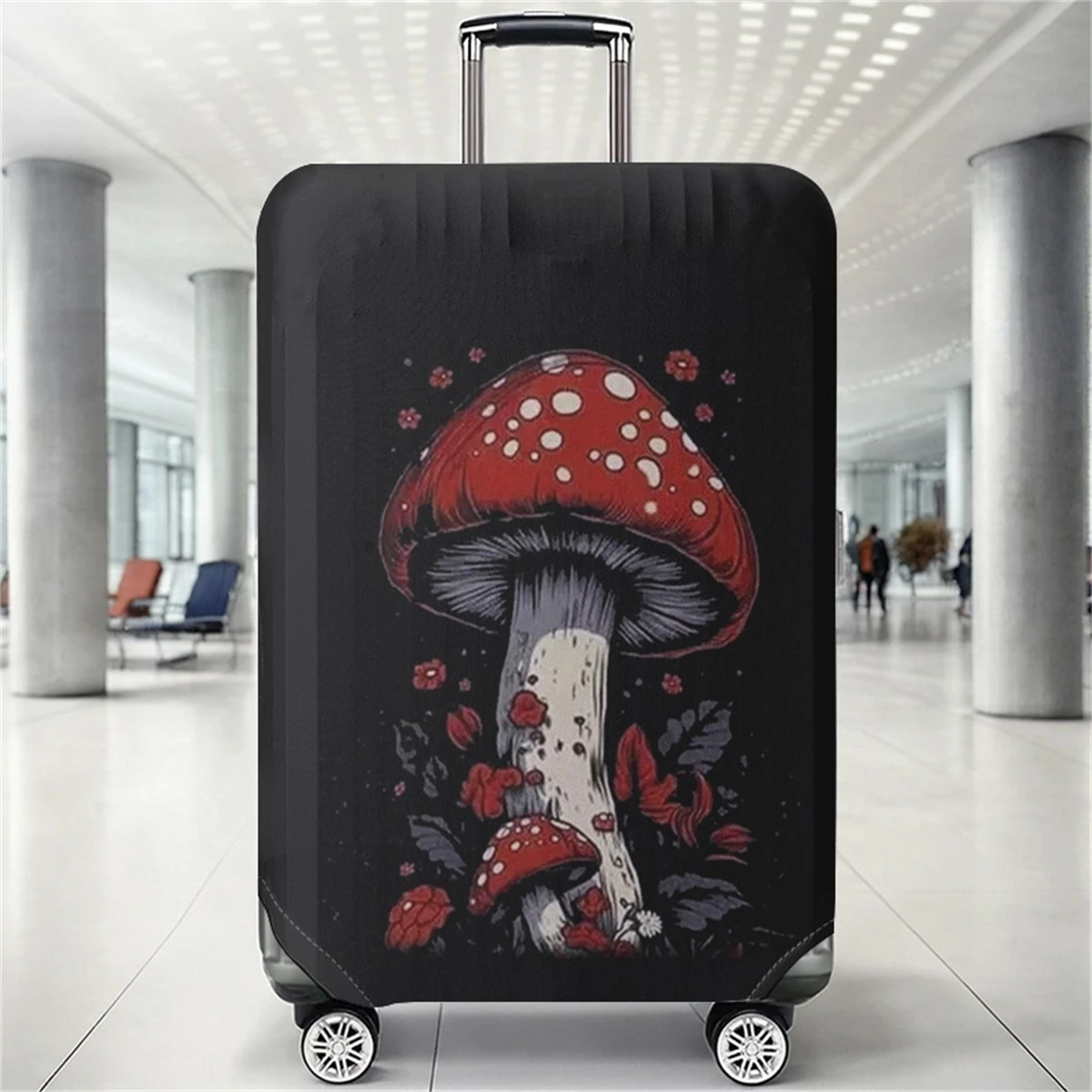 

Защитный чехол для багажа с рисунком Magic Mushroom Forest Black Bottom Pattern, подходит для чехлов для багажа размером 18-32 дюйма, чехол для ручки багажа.