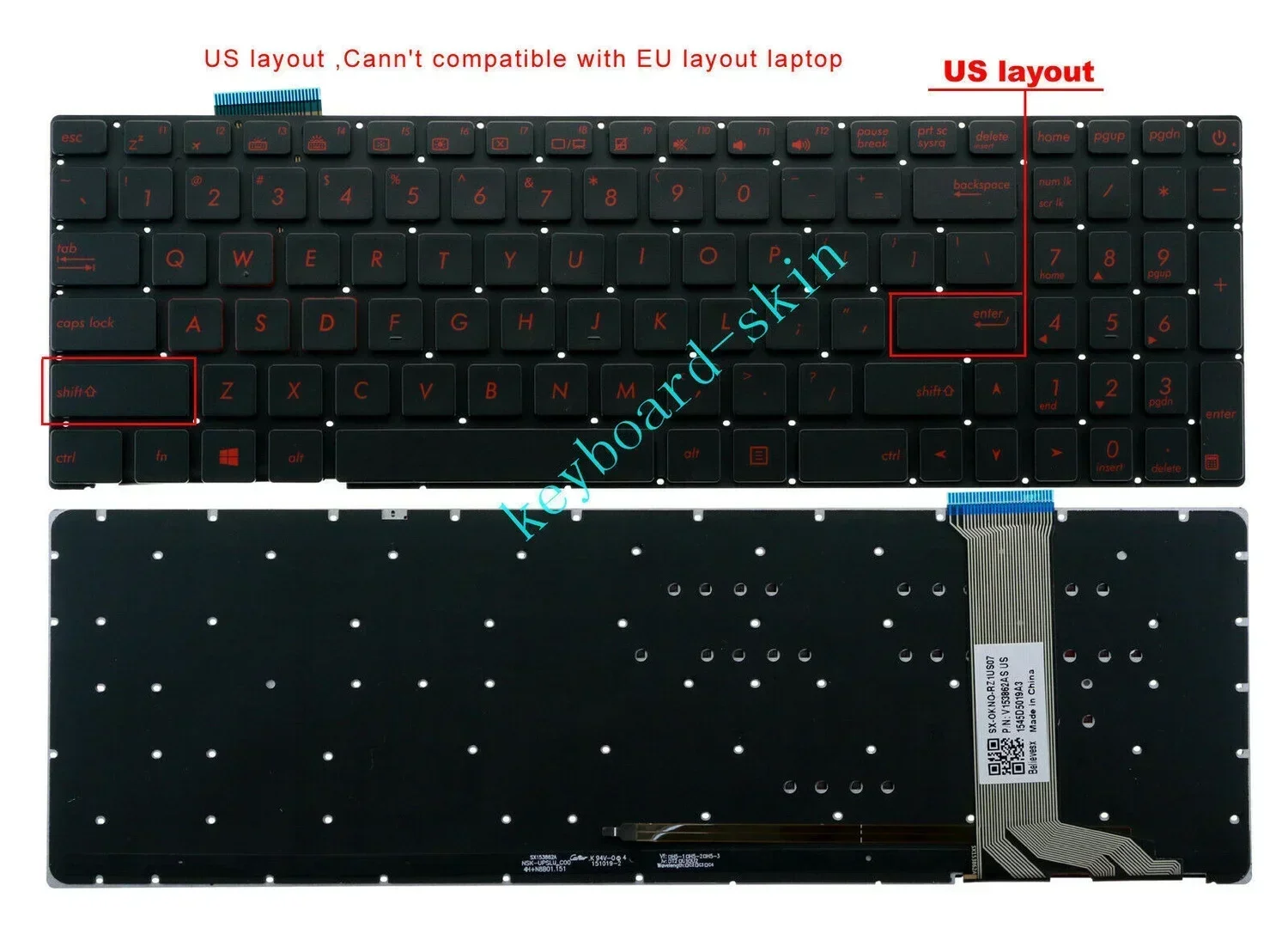 Nuevo teclado estadounidense retroiluminado sin marco para Asus GL551 GL551J GL551JK N551 N551J N551JB N551JK N551JM GL771 GL771J GL771JW N751 N751J