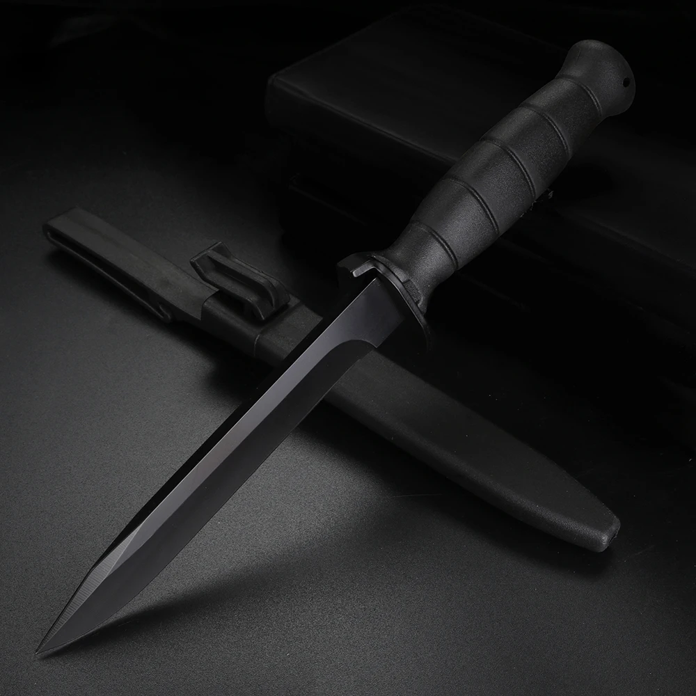 High quality hunting knife with rubber handle, outdoor survival straight knife D2 steel fixed blade, including leather case