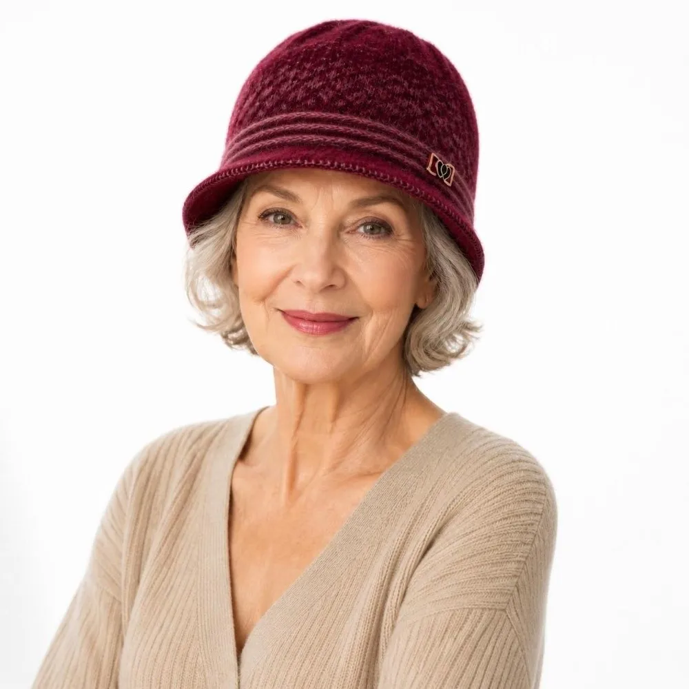 Exquisite Bow Fleece Knitted Hat Thickened Windproof Winter Hat Cold Resistant Basin Cap Middle-Aged Women
