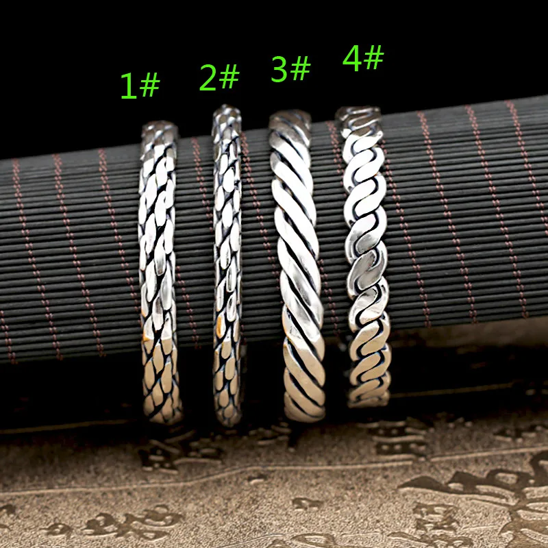 

S925 sterling silver ethnic craft jewelry hand-woven retro thai silver bracelet 6mm wide open bracelet