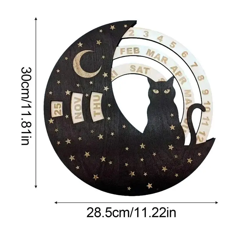 Halloween Wooden Perpetual Calendar Circular Spin Moon Disks Calendar Wood Craft Wall Arts Desktop Ornament Halloween decoration