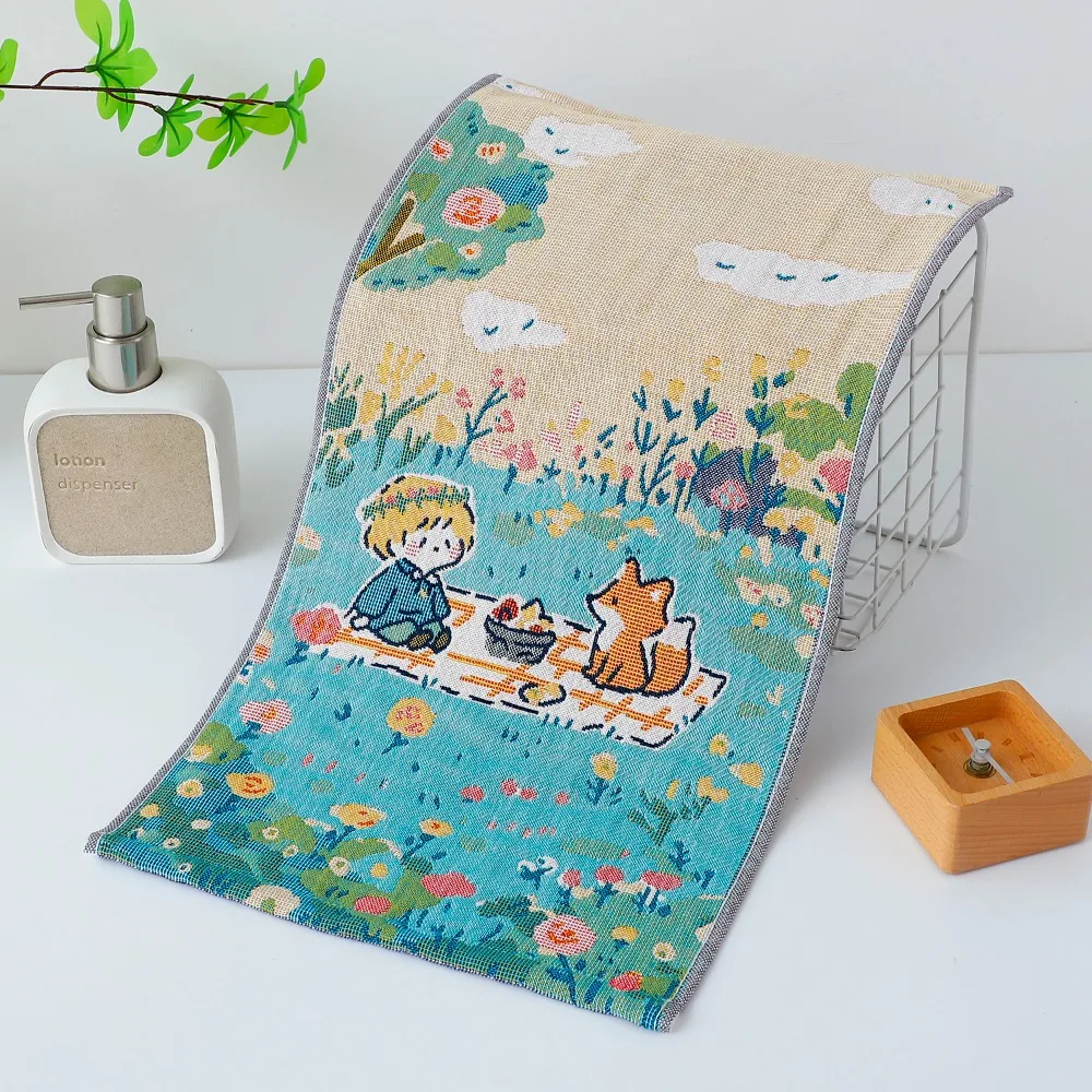 25*48cm Large Hand Towel 4 Layer Cotton Gauze Quick Dry Pure Cotton Dish Cloth Decorative Cartoon Washcloths for Home Restaurant