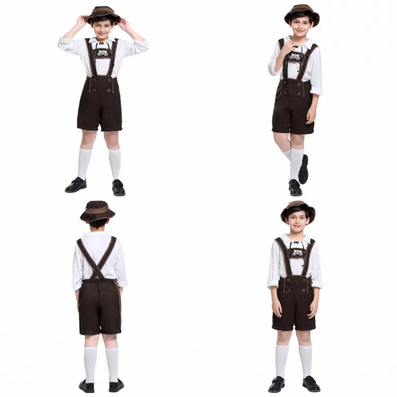 German Oktoberfest 3Pcs/Set Junge Lederhosen Costume Bavarian Octoberfest Beer Cosplay Carnival Halloween Party Costume