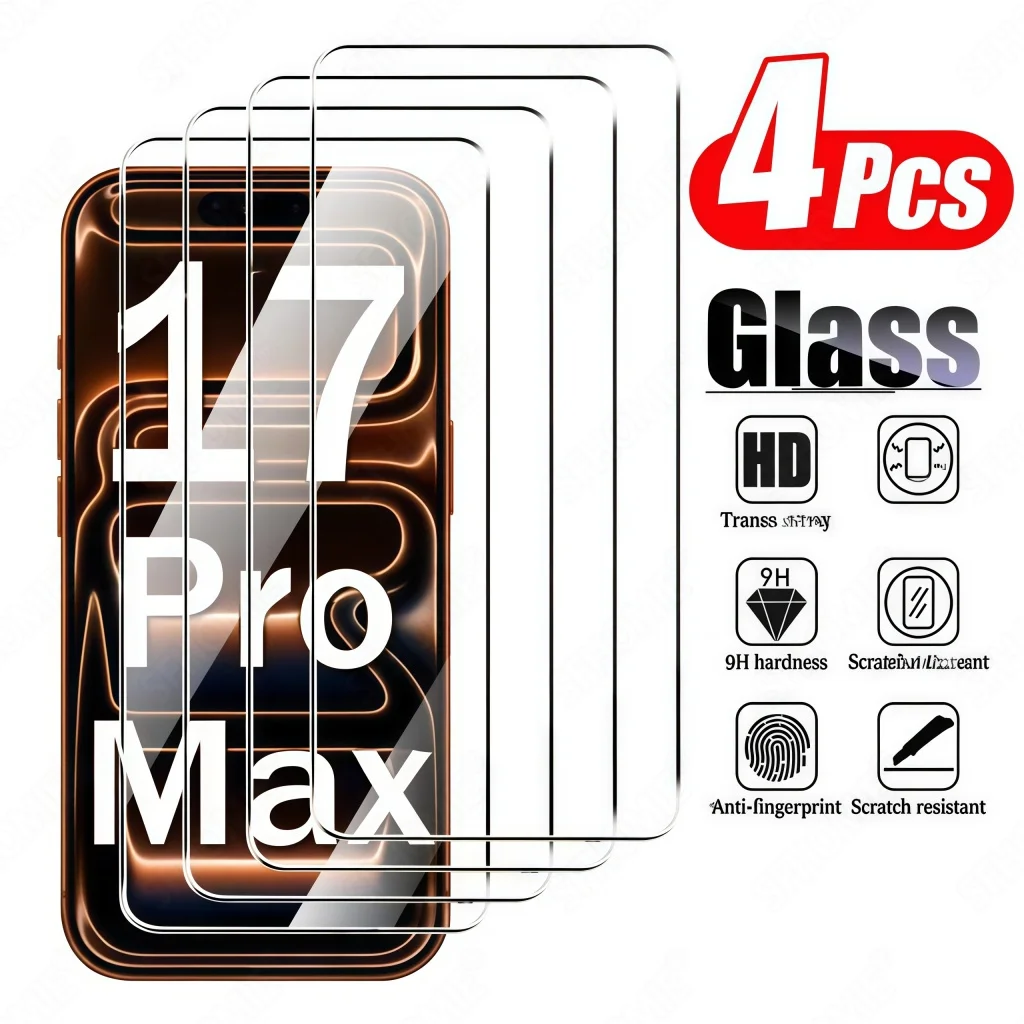 4 Stücke HD Gehärtetes Glas Displayschutzfolie Für iPhone 11 12 13 14 15 16 17 Pro Max 14 15 16 Plus 17 Luftglas Schutzfolie