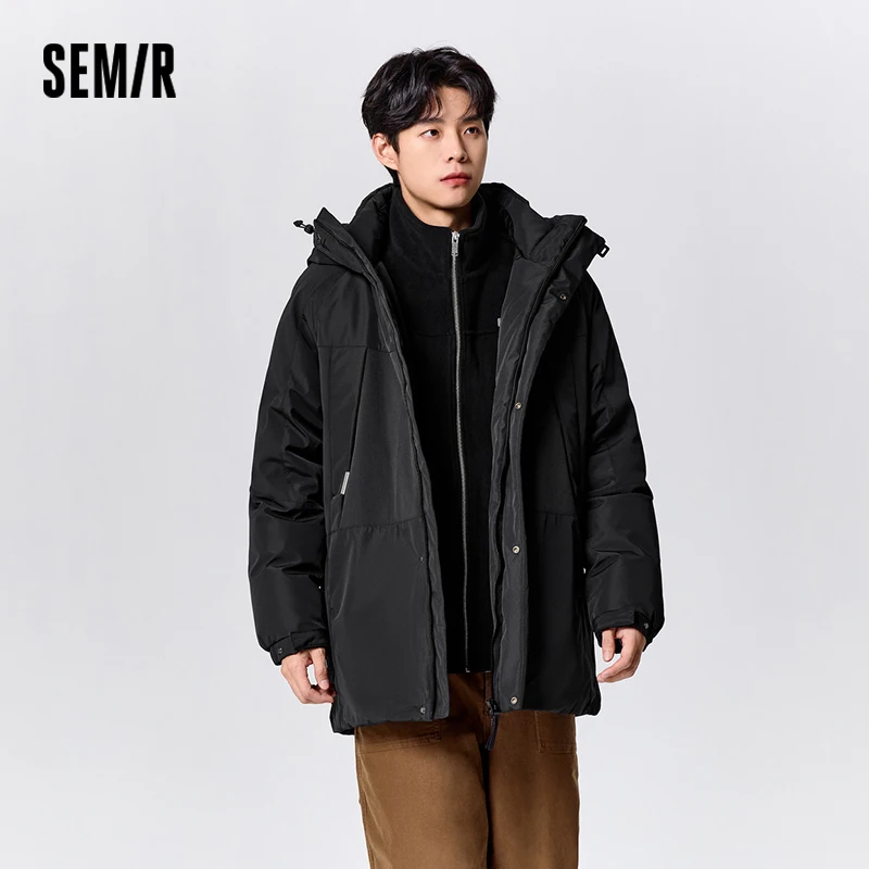 Jaqueta semir para baixo masculina, simples e casual, casaco longo versátil, novo, inverno, 2022