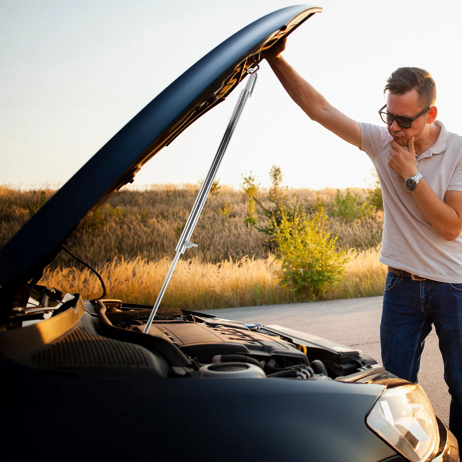 

Heavy Duty Hood Support Rod Universal Car Hood Prop Rod Sturdy Telescoping Metal Prop for Automotive Bodywork Repair Shop Use