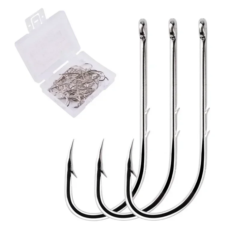 High Carbon Steel Long Shank Fishing Hook, offset farpado afiado, gancho de isca estreita, acessórios de pesca 50pcs por caixa