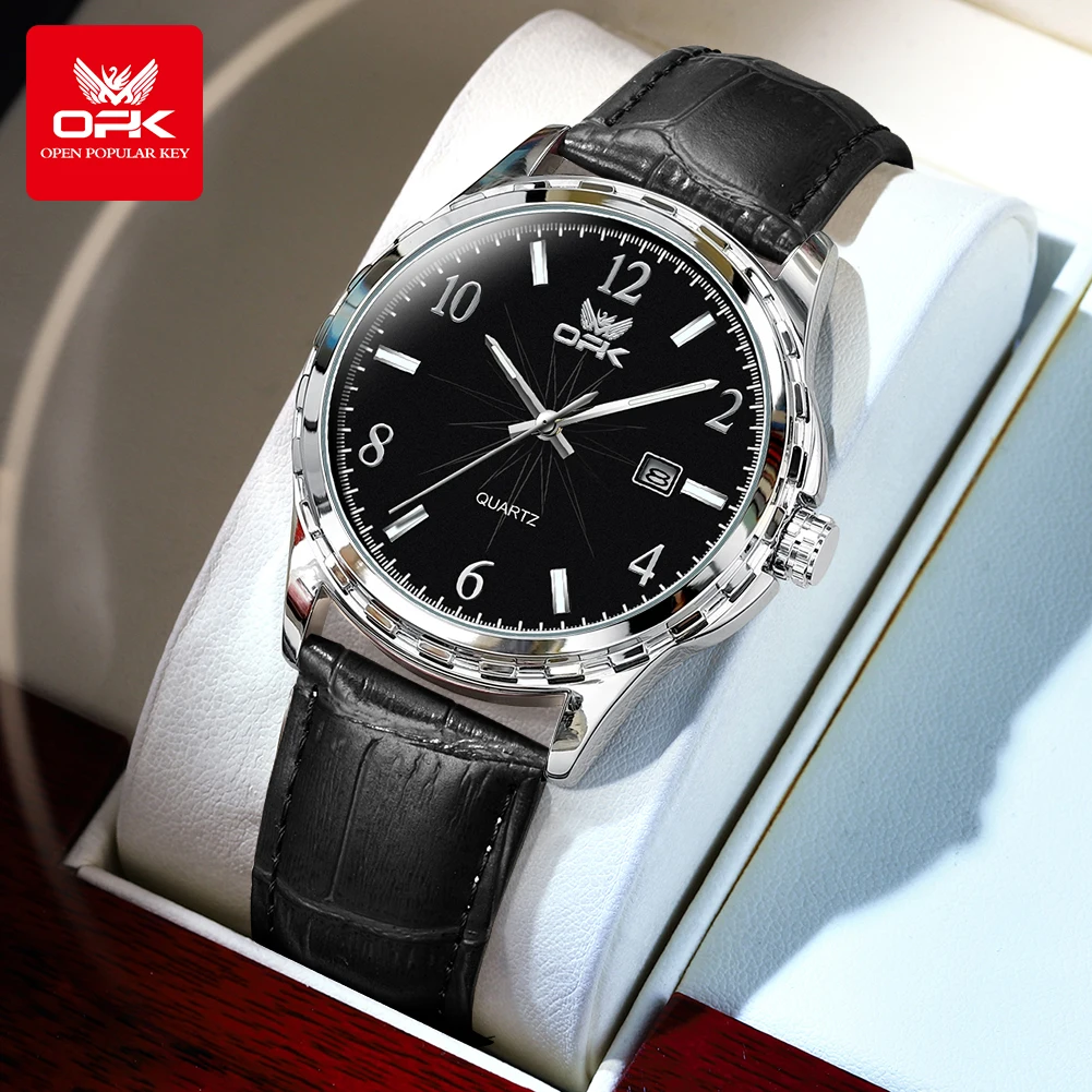 

OPK 6031 Мужские часы с кожаным ремешком, водонепроницаемые светящиеся модные часы, мужские часы 45 мм с большим циферблатом