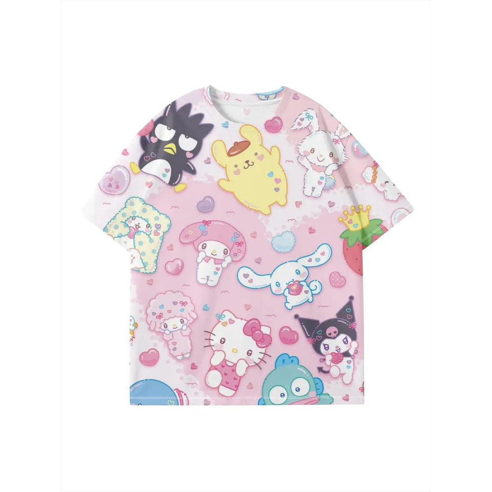 

Cute Cartoon T-Shirt Sanrio Hello Kitty Melody Anime Cartoon Fashion T-Shirt Girl Ladies Cute Pink Summer T-Shirt Top