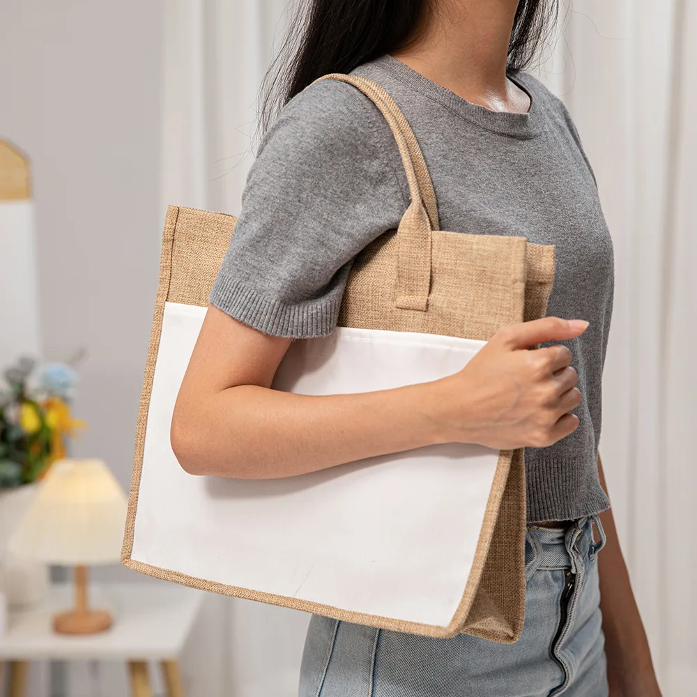 Hot Selling Sublimation Blank Reusable Natural Non Woven Bag For Printed Canvas Cotton Tote Shopping Jute Bag For Women