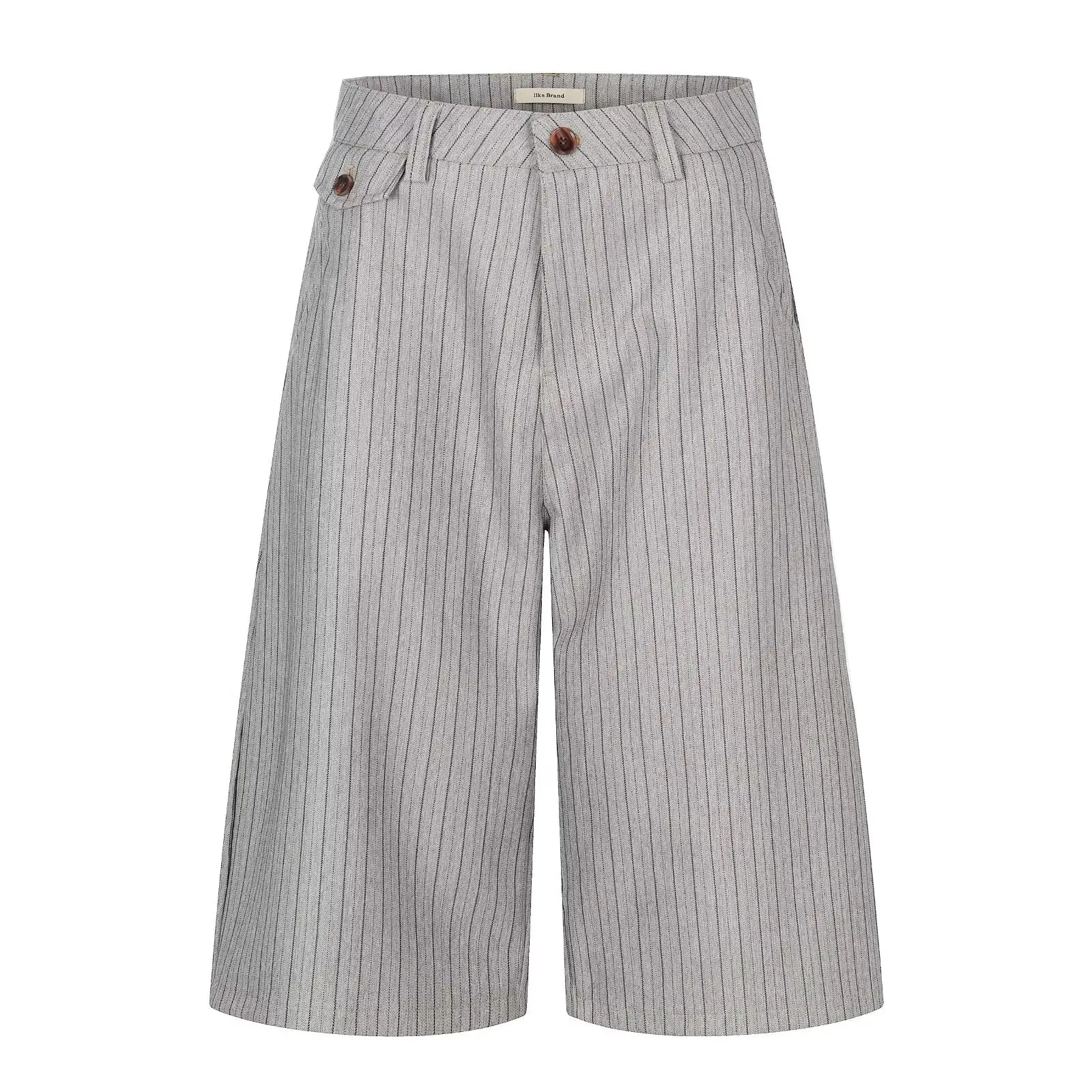

Mr. WH Summer Men's Suit Shorts Seven-Foot Loose Fit Casual Striped Paris Button High-End Feeling Men's Fashion Polyester Fiber