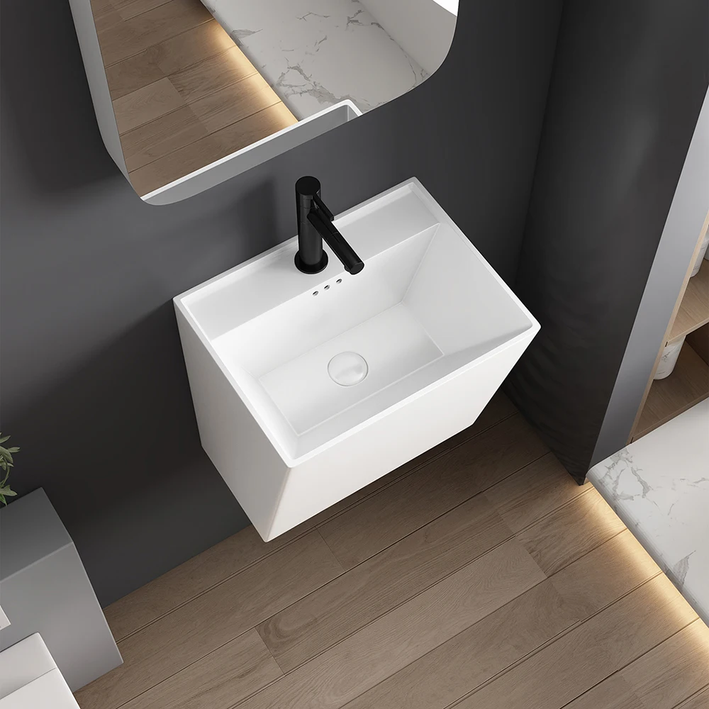 Square Wall Mounted Ceramic Bathroom Sink Modern Integrated Hanging Wash Basin For Small Apartment Balcony Hotel