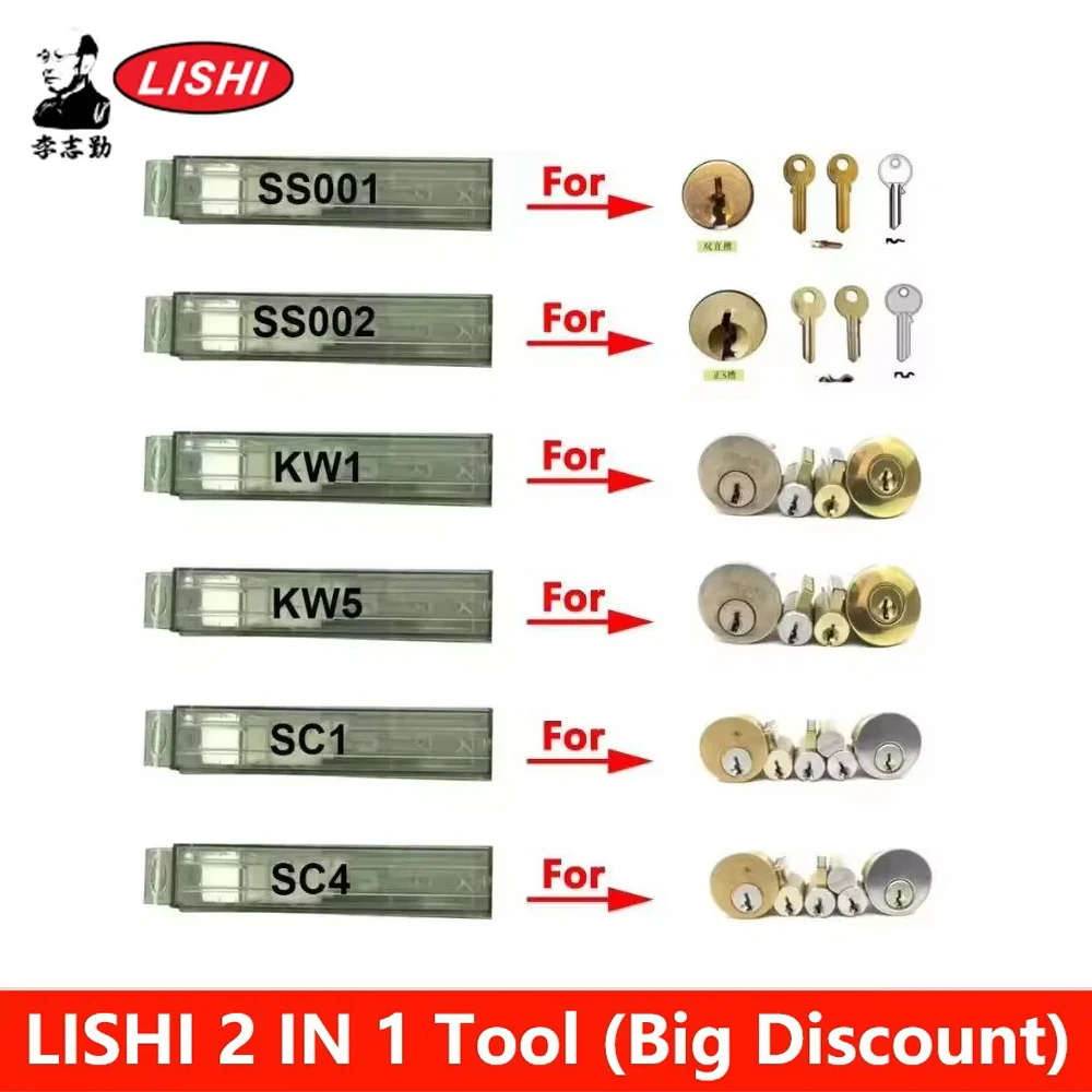 Lishi 2 in 1 Tool KW1 KW5 M1MS2 KW1-L SS001pro SS002 SS003 R52 TE2 BE2-6 BE2-7 R52-L AM5 SC1 SC4 SS002R for Home Door Civil Lock