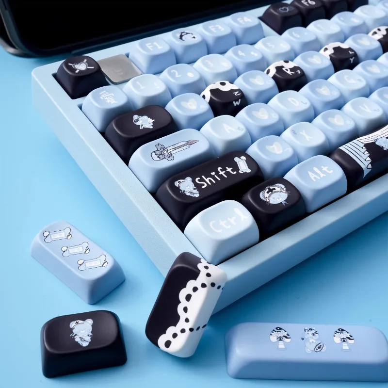 Juego de teclas con temática de oso negro y azul, teclas de perfil MOA de sublimación PBT, accesorios de teclado mecánico, juego de teclas de regalo