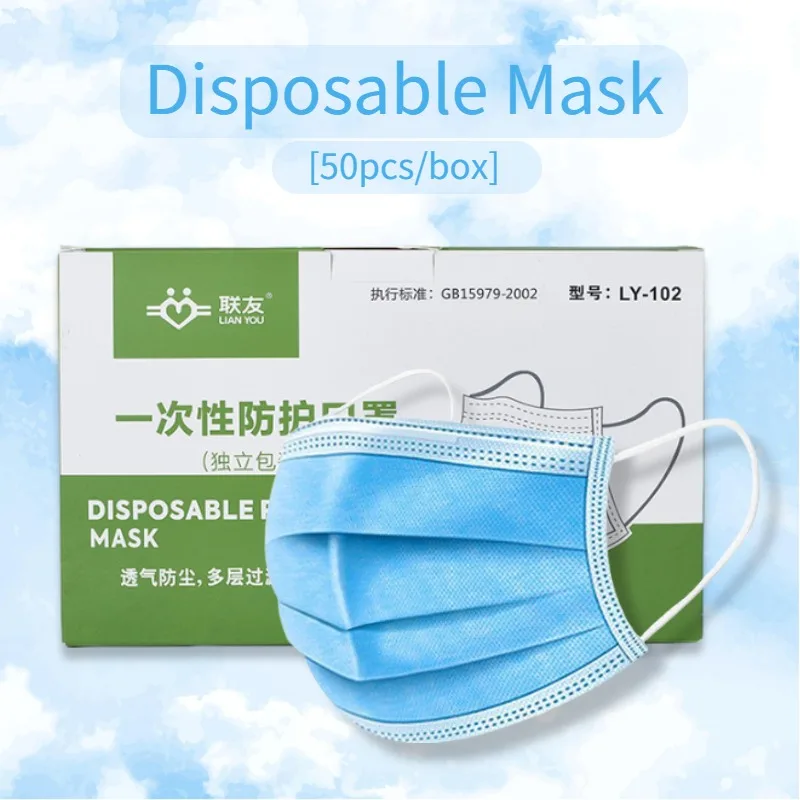 Breathable Disposable Mask Adult Men Women 3 Layer Ply Filter Protection Earloops Blue Anti Dust Mouth Face Masks Dustproof