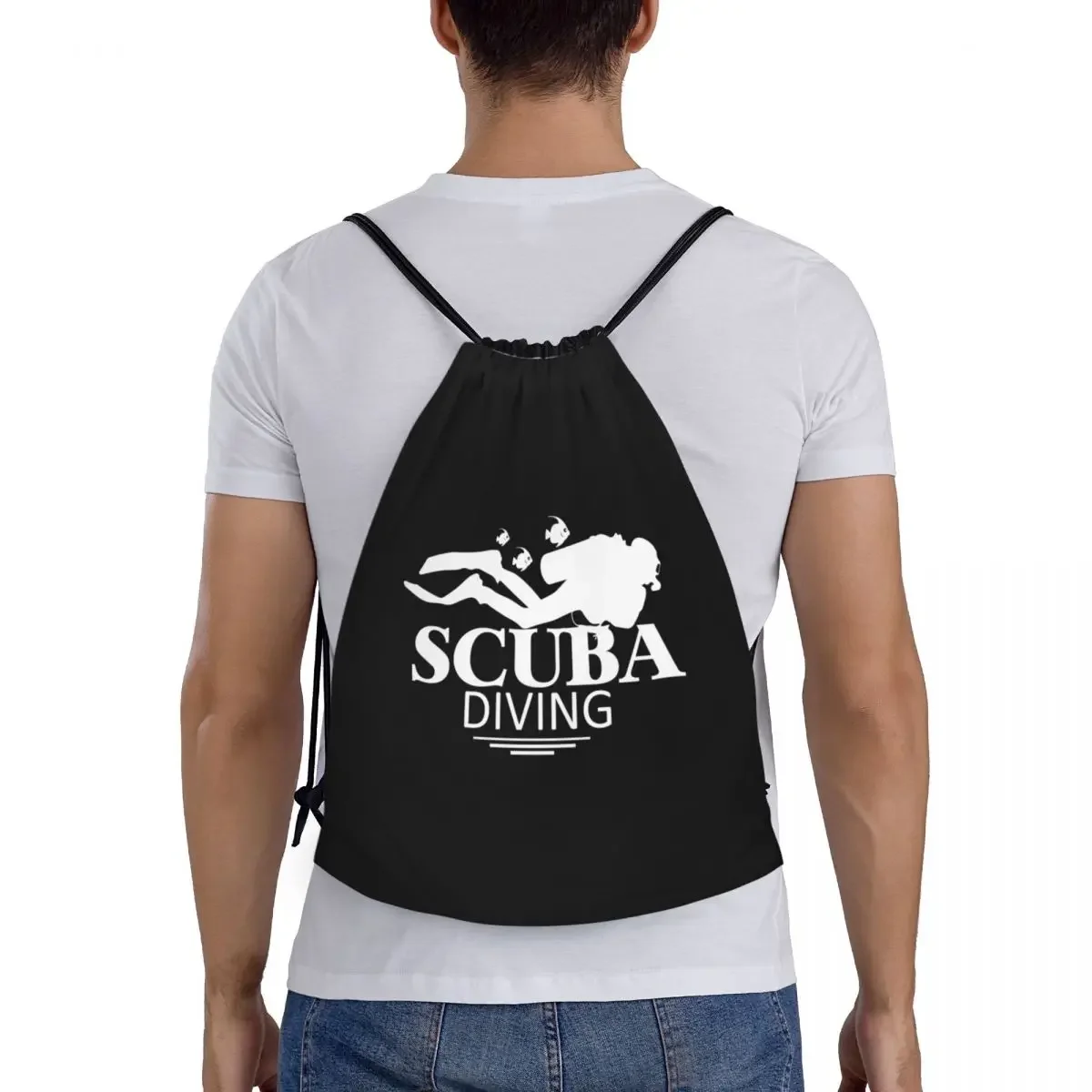 Custom Funny Scuba Diving Drawstring Bag for Shopping Yoga Backpacks Women Men Dive Sports Gym Sackpack